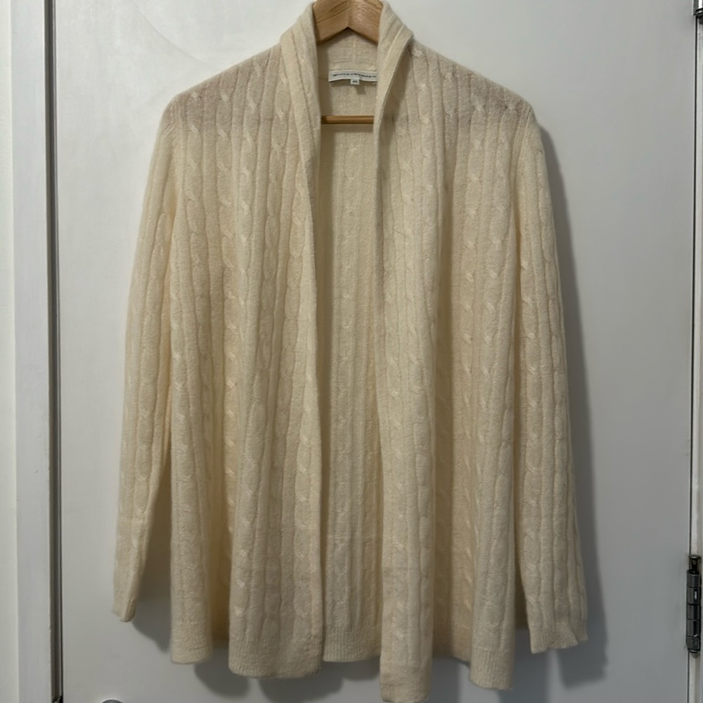 Women’s cream colored cables knit cashmere cardigan sweater